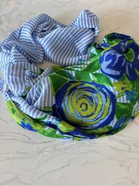 NWT Talbots Floral Blue & White Striped Scarf